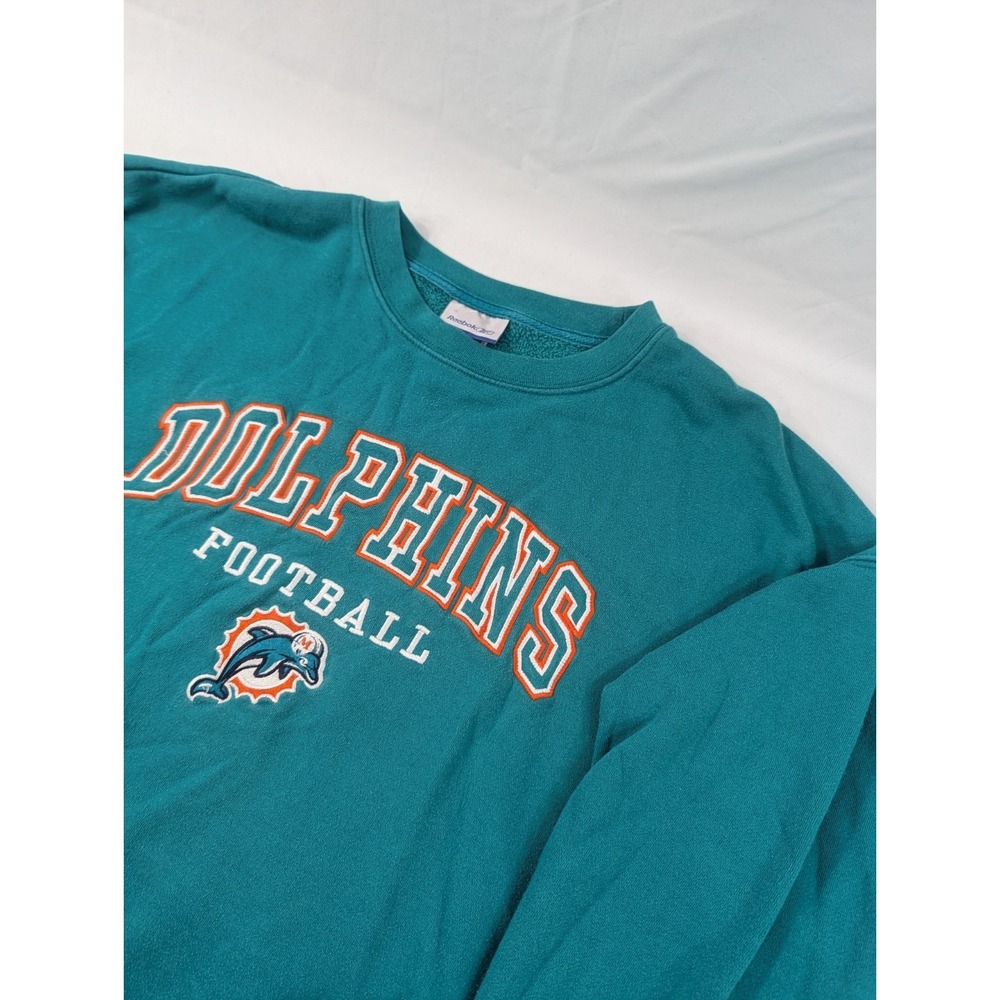 Vintage Miami Dolphins Reebok Men Size XL Teal Crewneck NFL Sweatshirt Football